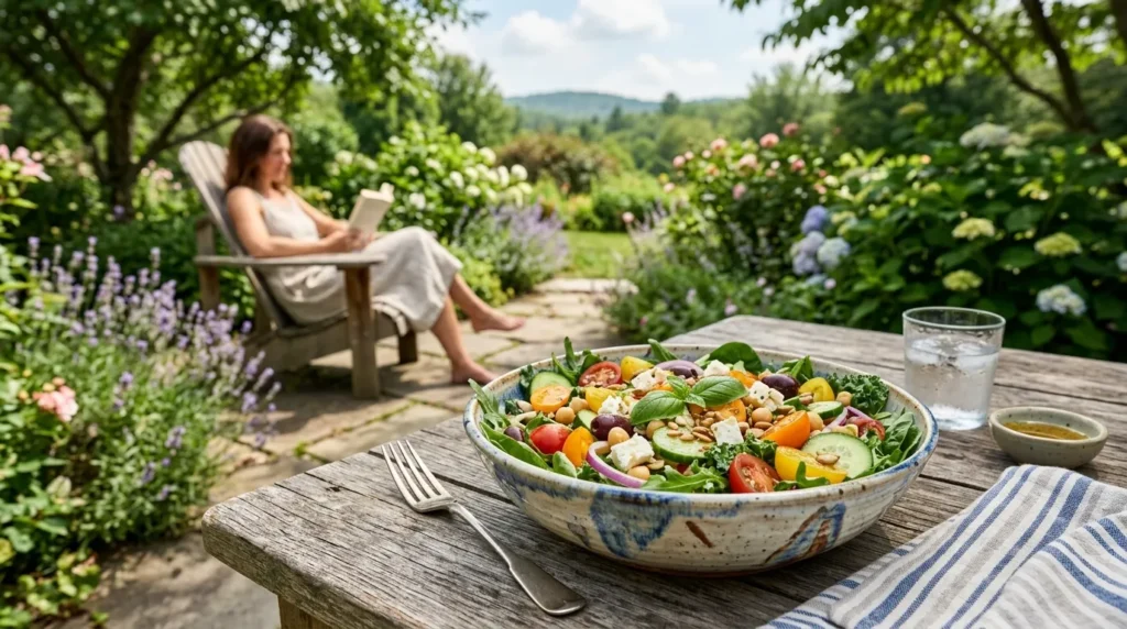 A fresh summer salad representing healthy mindful eating.