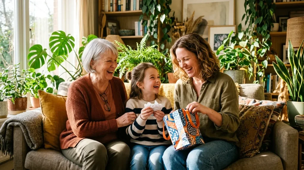 Three generations of women celebrating Mother's Day together.