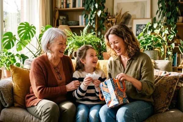 Three generations of women celebrating Mother's Day together.