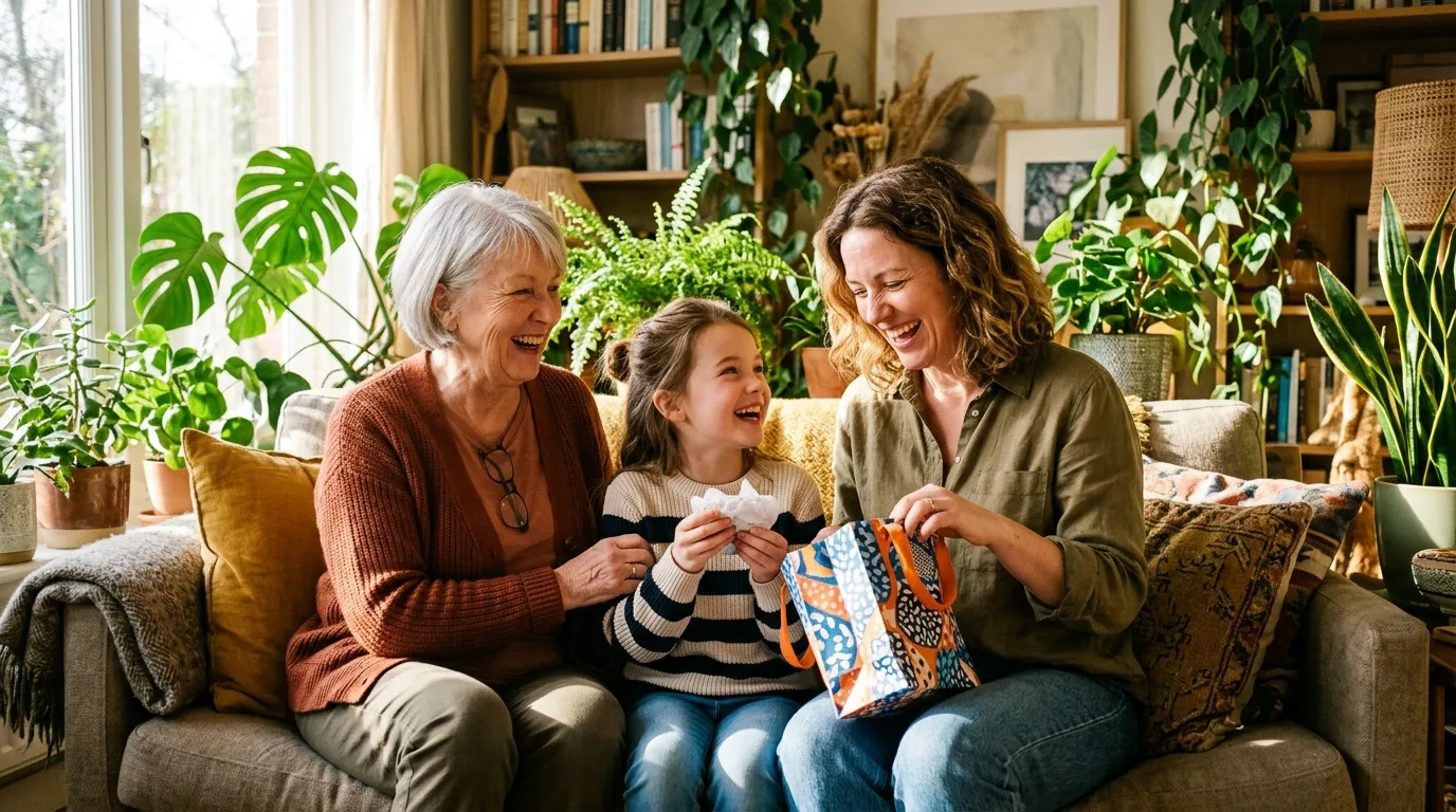Three generations of women celebrating Mother's Day together.
