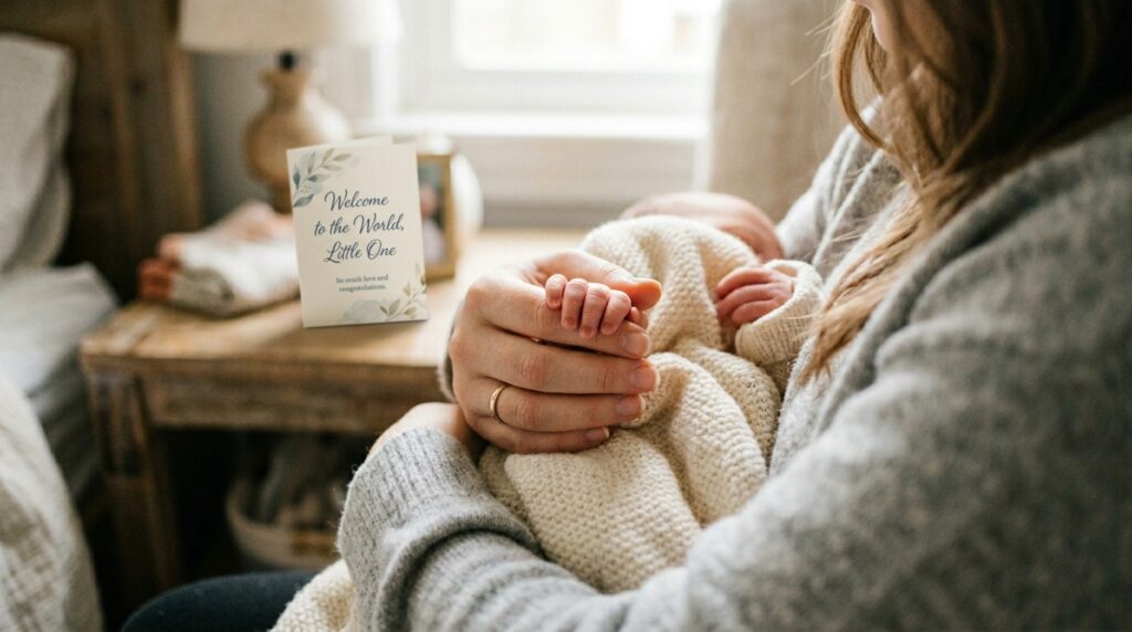 Celebrating a first Mother's Day in 2026 with a supportive and loving message.