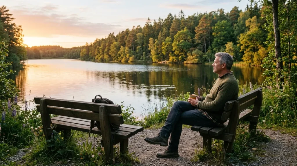 A man practicing mindfulness in nature for Men's Mental Health Awareness Month.