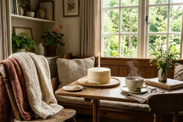A simple cake and tea for a peaceful birthday.