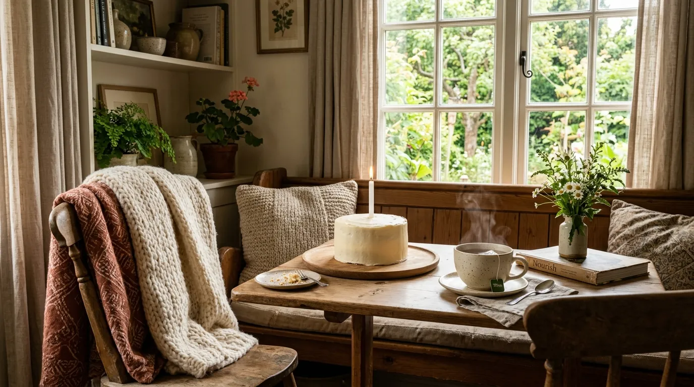 A simple cake and tea for a peaceful birthday.