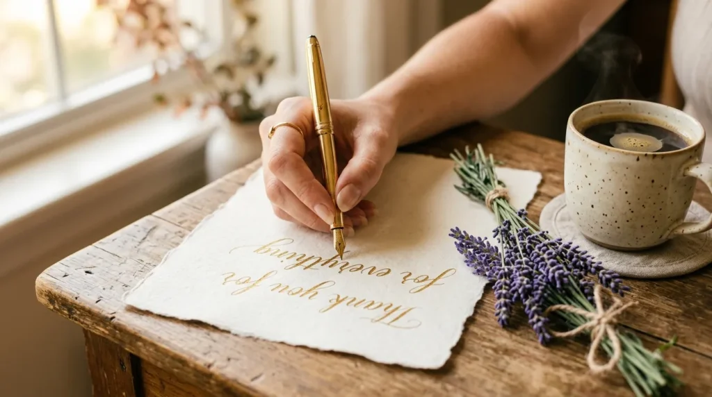 Heartfelt Teacher Appreciation Week 2026 wish being written on aesthetic stationery.