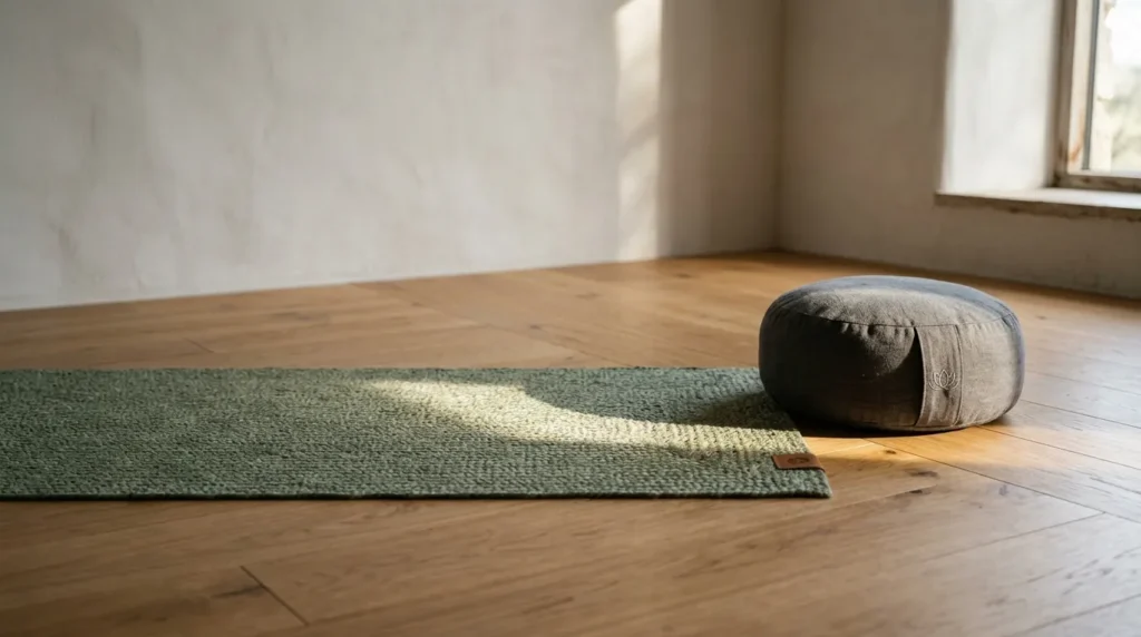 Natural sunlight streaming through white curtains during a morning ritual.