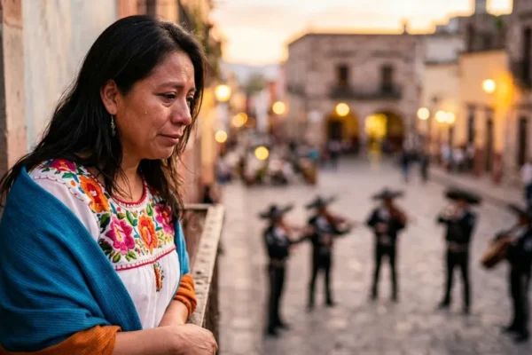 A mother listening to a Mariachi band during Mexican Mother's Day, illustrating Día de las Madres traditions