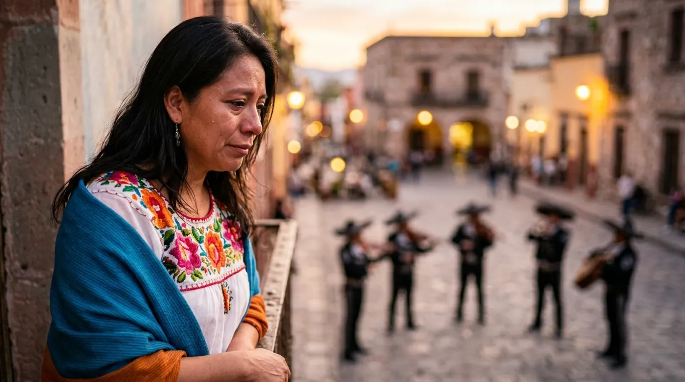 A mother listening to a Mariachi band during Mexican Mother's Day, illustrating Día de las Madres traditions