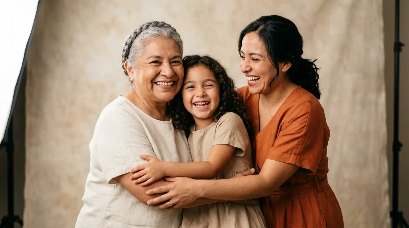 Three generations of women in a professional family portrait, a top Mother's Day gift idea for 2026.